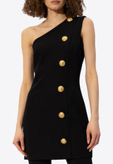 Balmain One-Shoulder Mini Wool Dress Black CF0R5036 WC09-0PA