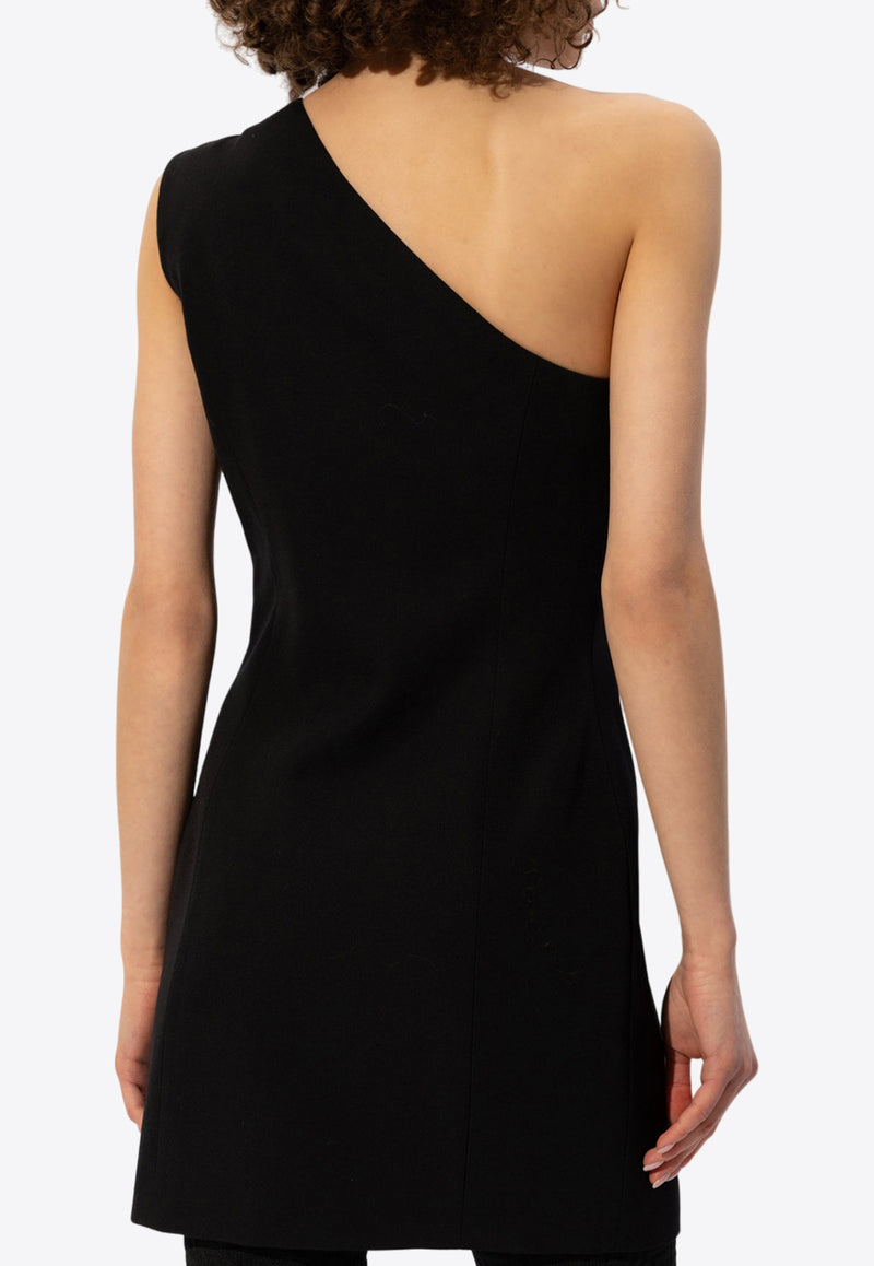 Balmain One-Shoulder Mini Wool Dress Black CF0R5036 WC09-0PA