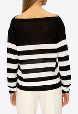 Balmain Striped Logo-Embroidered Sweater Monochrome CF1KJ030 KF58-EAB