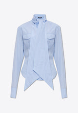 Balmain Pinstriped Scarf-Tie Shirt Blue CF1HC055 CE62-SLJ