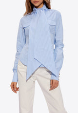 Balmain Pinstriped Scarf-Tie Shirt Blue CF1HC055 CE62-SLJ