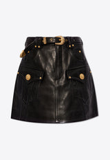Balmain A-line Mini Leather Skirt Black CF1LA356 LC62-0PA