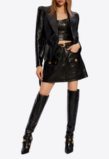 Balmain A-line Mini Leather Skirt Black CF1LA356 LC62-0PA