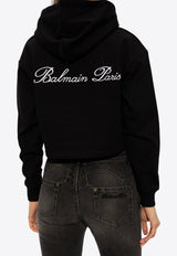 Balmain Logo-Embroidered Cropped Hooded Sweatshirt Black CF1JP040 BC68-EAB