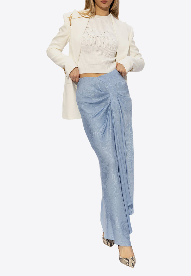 Balmain Python-Jacquard Silk Skirt Blue CF1LE365 SD21-6DI