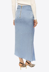 Balmain Python-Jacquard Silk Skirt Blue CF1LE365 SD21-6DI