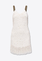 Balmain Fringed Lurex Mini Dress White CF1R2286 KF46-GAD