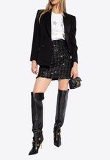 Balmain Sequined Tweed Mini Skirt Black CF1LB031 XI07-0PA