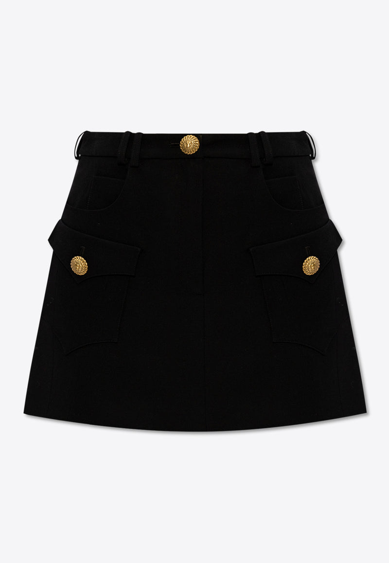 Balmain A-line Mini Wool Skirt Black CF1LA359 WC09-0PA