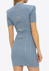 Balmain Rib-Knit Mini Dress Blue CF1R6031 KF24-6DI
