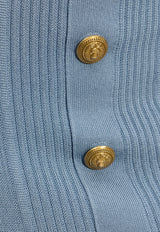 Balmain Buttoned Midi Knit Pencil Skirt Blue CF1LD043 KF24-6DI