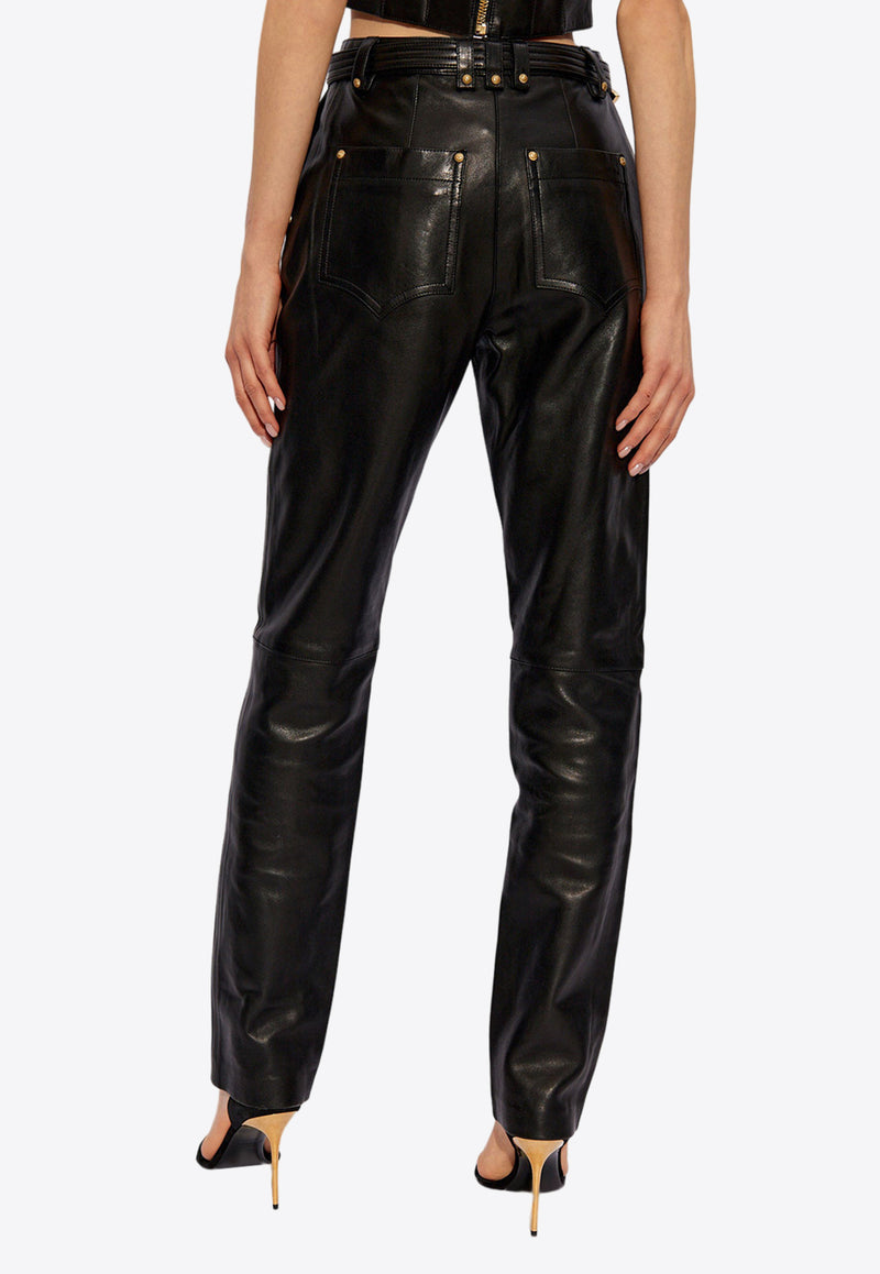 Balmain Leather High-Rise Trousers Black CF1QF017 LC62-0PA