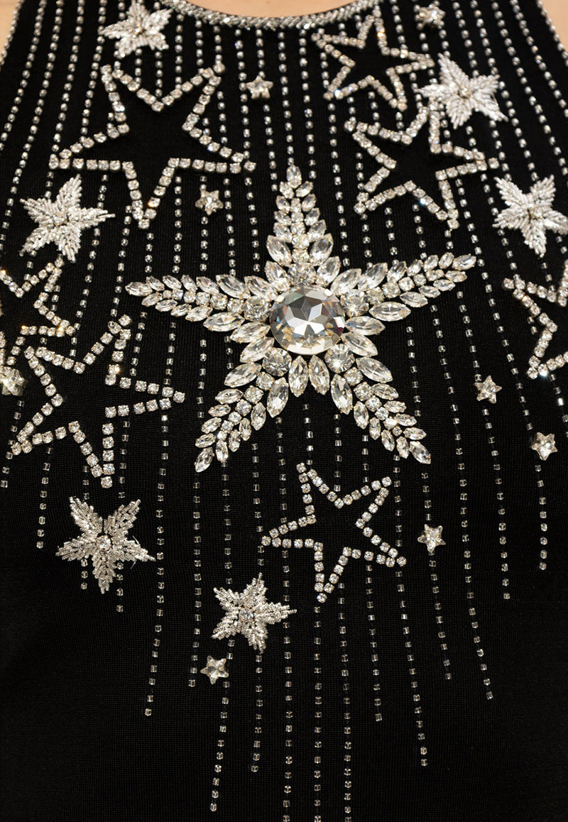 Balmain Stars Embroidered Mini Dress Black CF1R4001 PC18-EHV