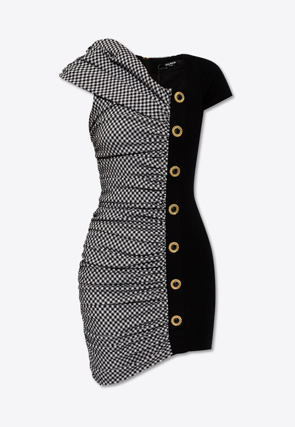 Balmain Colorblocked Ruched Mini Dress

 Black CF1R7220 ME01-EAB