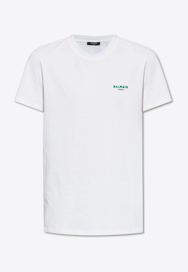 Balmain Flocked Logo Crewneck T-shirt White CH0EF000 BB04-GQZ
