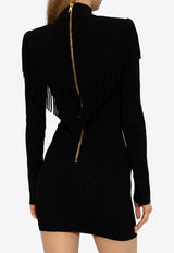 Balmain Short Fringed Fine Knit Dress Black CF1R8081 KF53-0PA