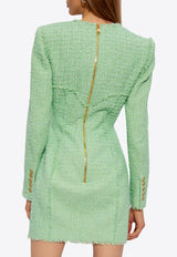 Balmain V-neck Tweed Mini Dress Green CF1R9103 XF91-7DF