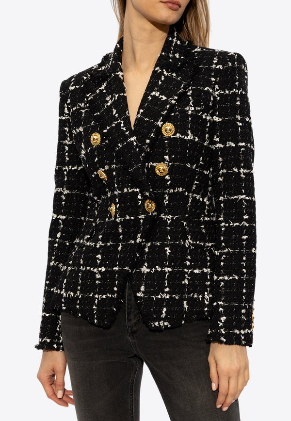 Balmain Check Tweed Double-Breasted Blazer Black CF1SG006 CE64-EBB