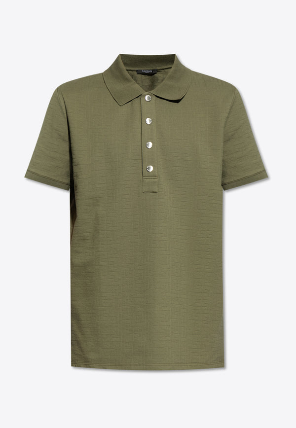 Balmain Monogram Jacquard  Polo T-shirt Green CH0GB000 JB82-7CW