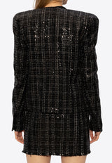 Balmain Sequin Embroidered Tweed Blazer  Black CF1SK449 XI07-0PA