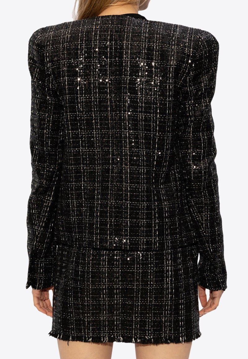 Balmain Sequin Embroidered Tweed Blazer  Black CF1SK449 XI07-0PA
