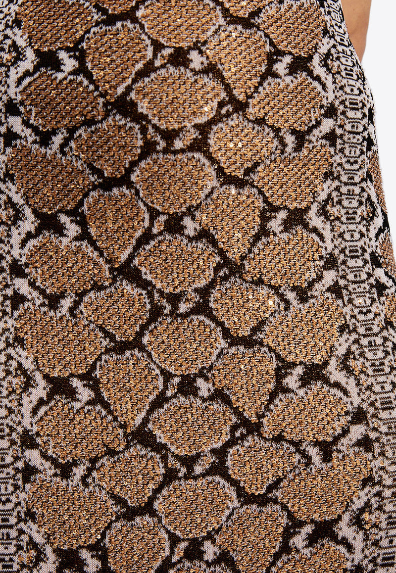Balmain Lurex Knit Snakeskin Maxi Dress Beige CF1RN005 KF73-EKI