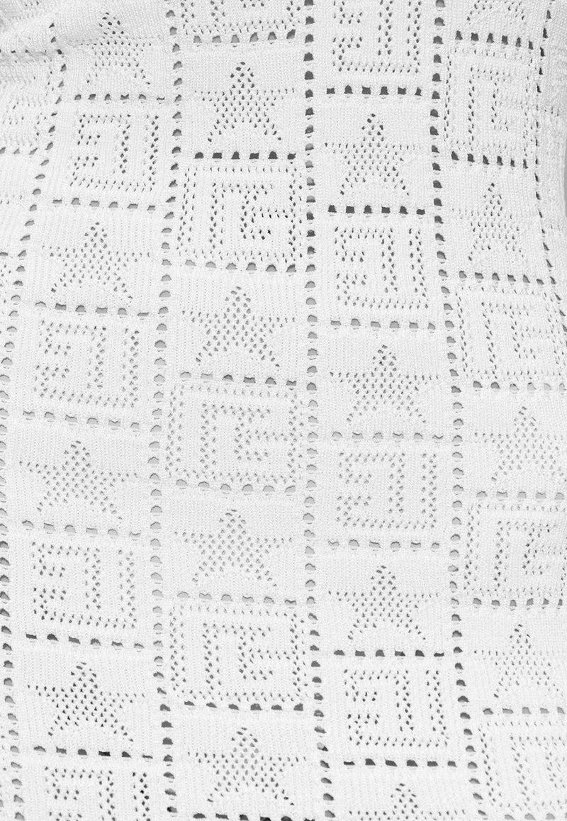 Balmain Monogram Knit Halterneck Midi Dress White CF1RI001 KF97-0FA