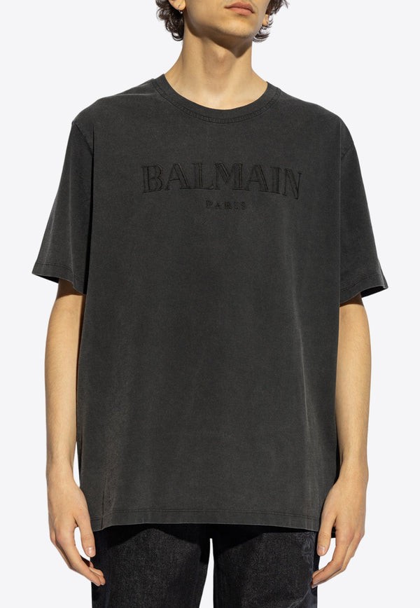 Balmain Vintage Logo Embroidered T-shirt Black CH0EG010 BC72-YGD