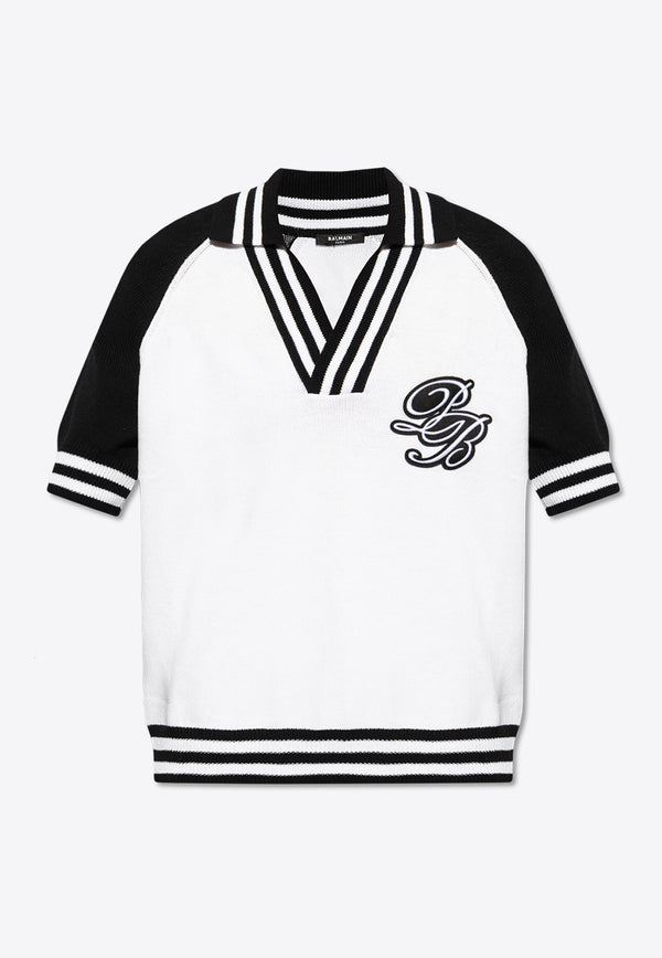 Balmain College Baseball PB Knit Polo T-shirt White CH0GB047 KG40-GAB