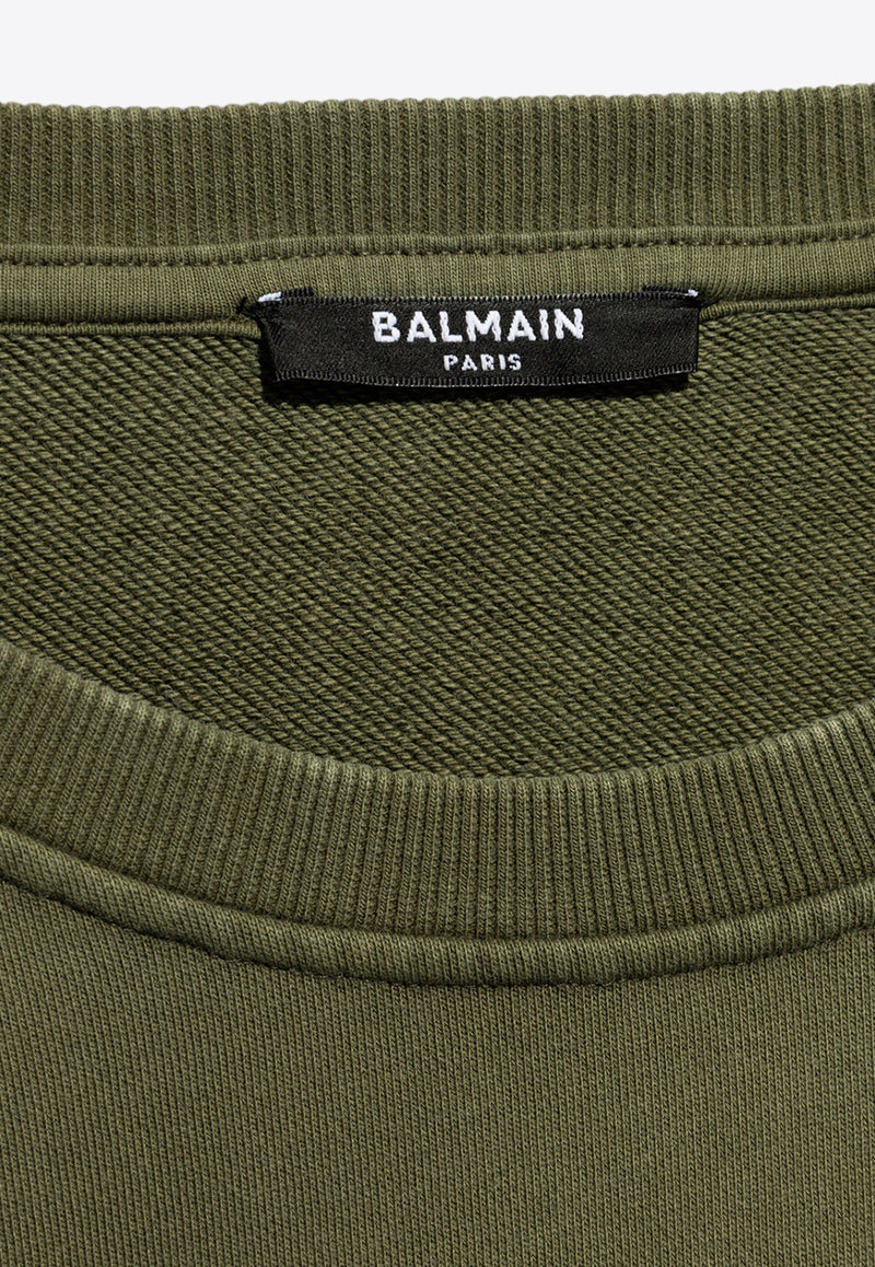Balmain Logo Embroidered Crewneck Sweatshirt Green CH0JQ040 BC72-UIA