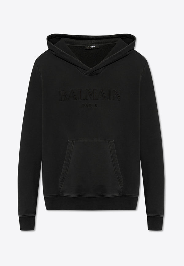 Balmain Logo Embroidered Hooded Sweatshirt Black CH0JT216 BC72-YGD