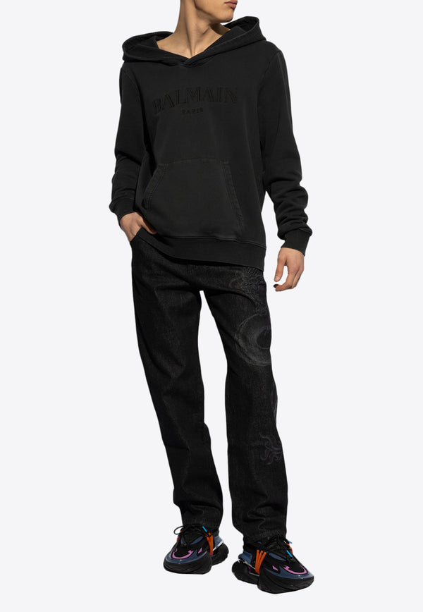 Balmain Logo Embroidered Hooded Sweatshirt Black CH0JT216 BC72-YGD