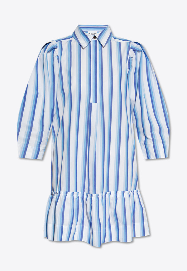 GANNI Striped Mini Shirt Dress Blue F9021 6475-695