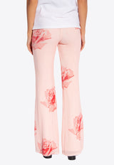 Kenzo Rose Print Flared Pants Pink FE52PA085 9E1-34