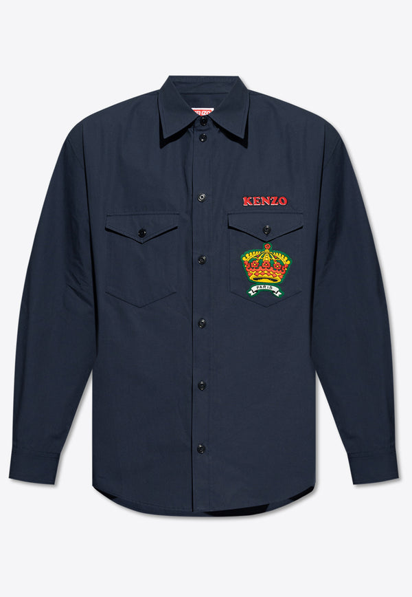 Kenzo Logo Patch Long-Sleeved Shirt Blue FE55CH414 9LP-77