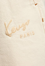 Kenzo Logo Embroidered Denim Shorts Off-white FE55DS337 6W4-WT
