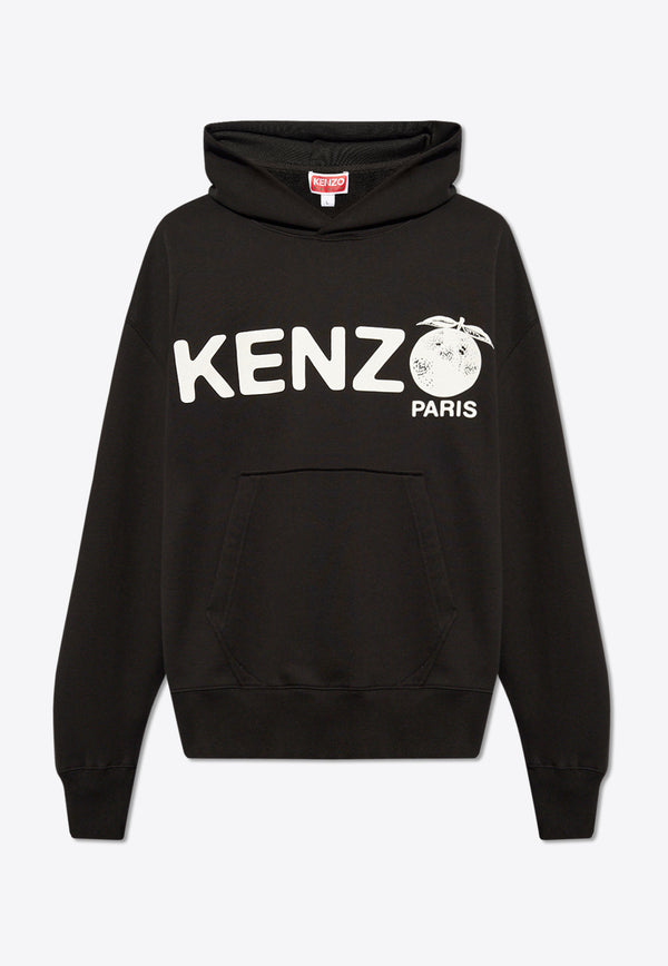 Kenzo Orange Print Oversized Hooded Sweatshirt Black FE55SW179 4MG-99J