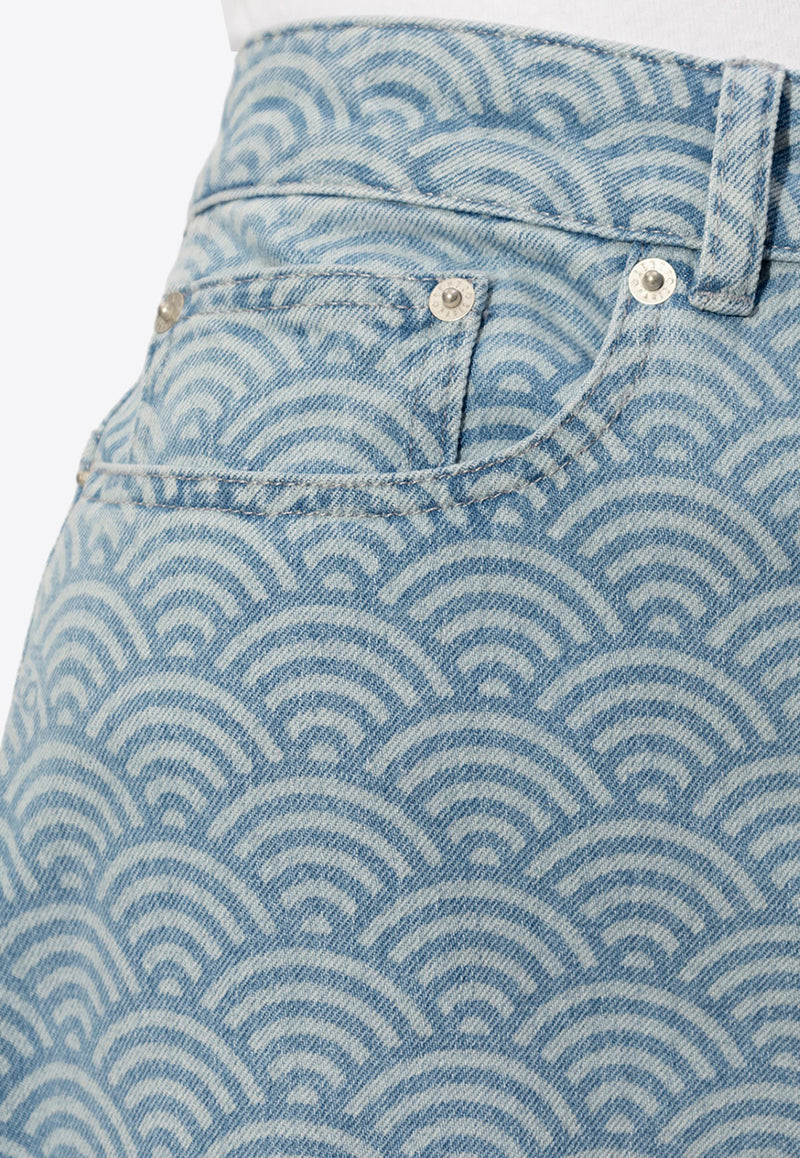 Kenzo Ayame Wide-Leg Printed Jeans Blue FE52DP222 6K4-DT