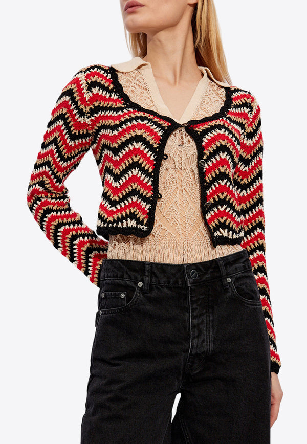 GANNI Crochet Knit Cropped Cardigan Multicolor K2161 2664-474