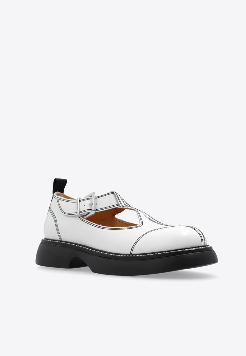 GANNI Contrast Stitching Faux Leather Loafers White S2326 4914-135