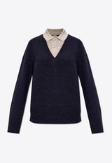 Loewe Layered Wool-Blend Polo Sweater Navy S540Y14KEQ 0-NAVY GREY