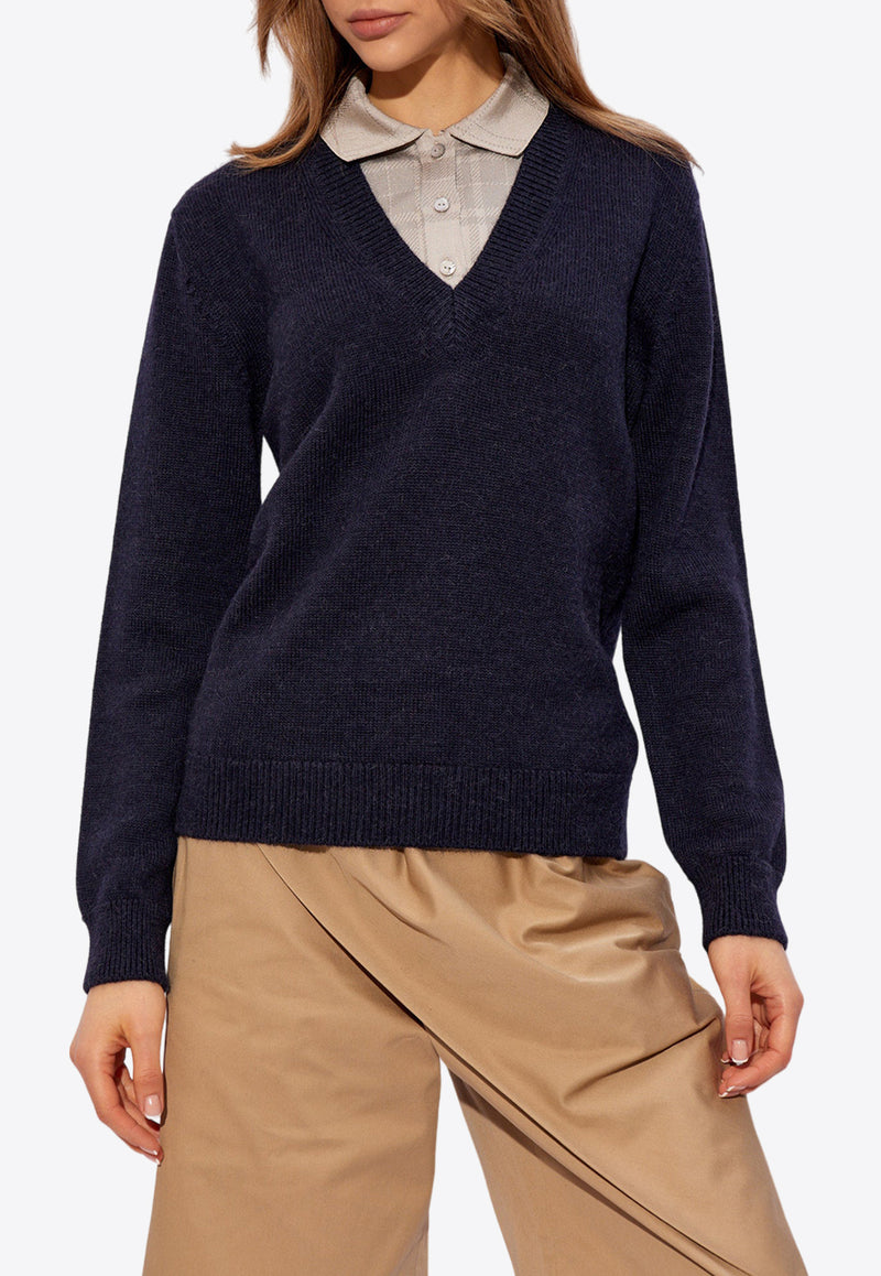 Loewe Layered Wool-Blend Polo Sweater Navy S540Y14KEQ 0-NAVY GREY