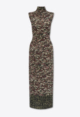 Loewe High-Neck Printed Midi Dress Multicolor S540Y51X29 0-KHAKI GREEN MULTICOLOR