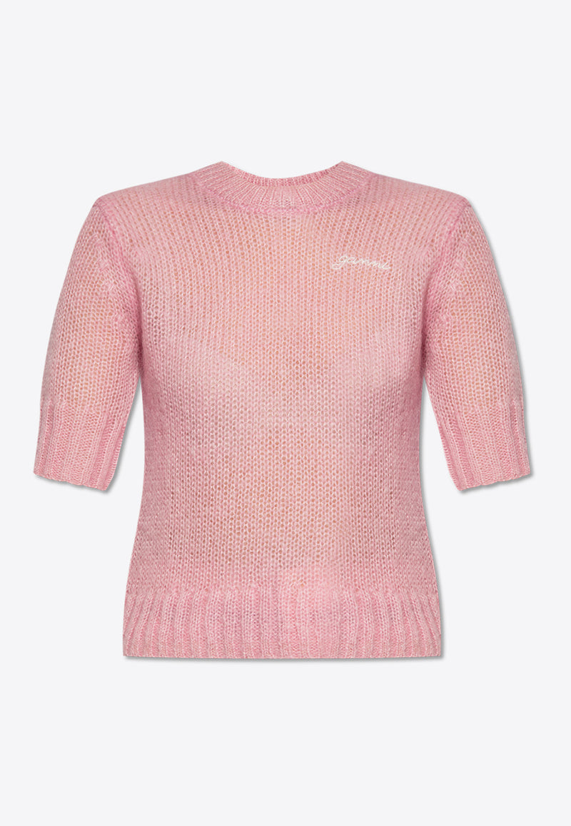 GANNI Knitted Mohair Blend Top Pink K2209 2666-395