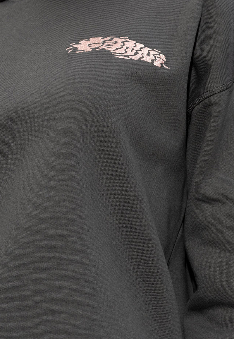 GANNI Logo Embroidered Hooded Sweatshirt Gray T3874 3581-490