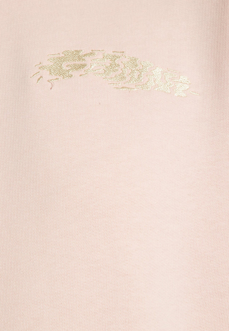 GANNI Logo Embroidered Hooded Sweatshirt Pink T3900 3581-868