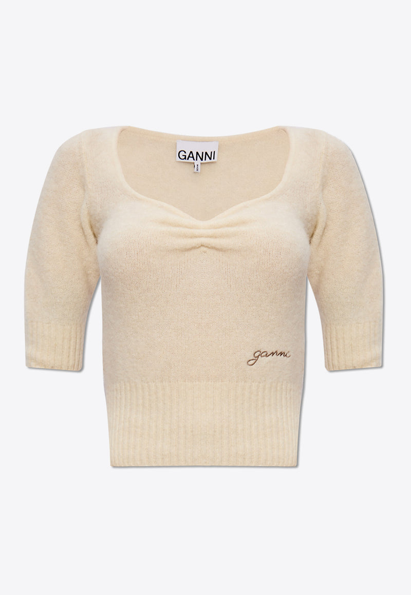 GANNI Brushed Alpaca Cropped Sweater Cream K2143 2592-135