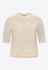 GANNI Openwork Wool-Blend Knit Top White K2184 2666-135