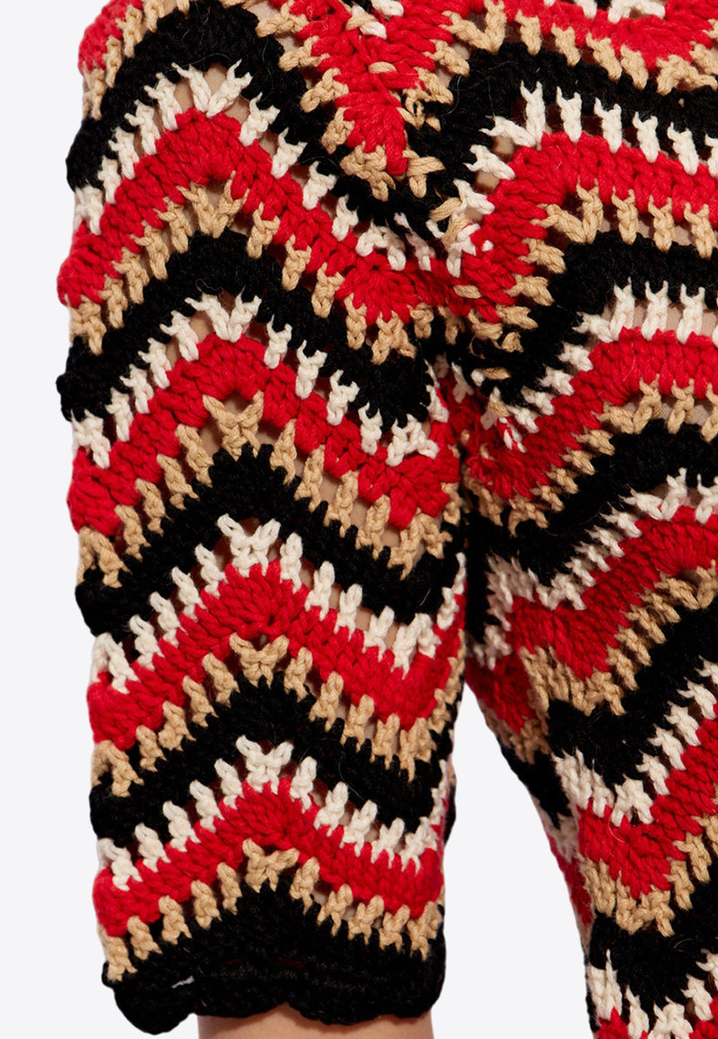 GANNI Crochet Knit Striped Mini Dress Multicolor K2162 2664-474