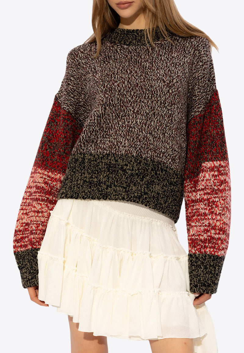 Loewe Colorblocked Knitted Wool Sweater Multicolor S540Y14KF0 0-KHAKI GREEN MULTICOLOR